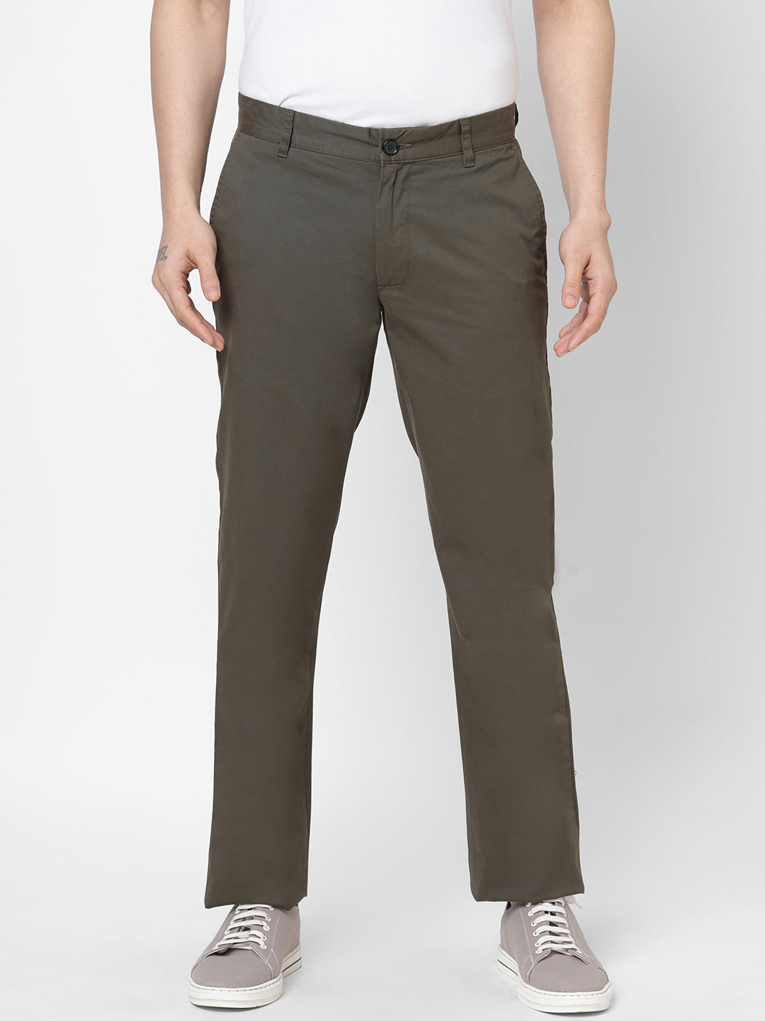 Men's Cotton Lycra Olive Regular Fit Pant