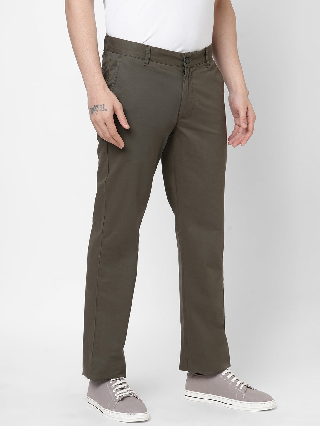 Men's Cotton Lycra Olive Regular Fit Pant