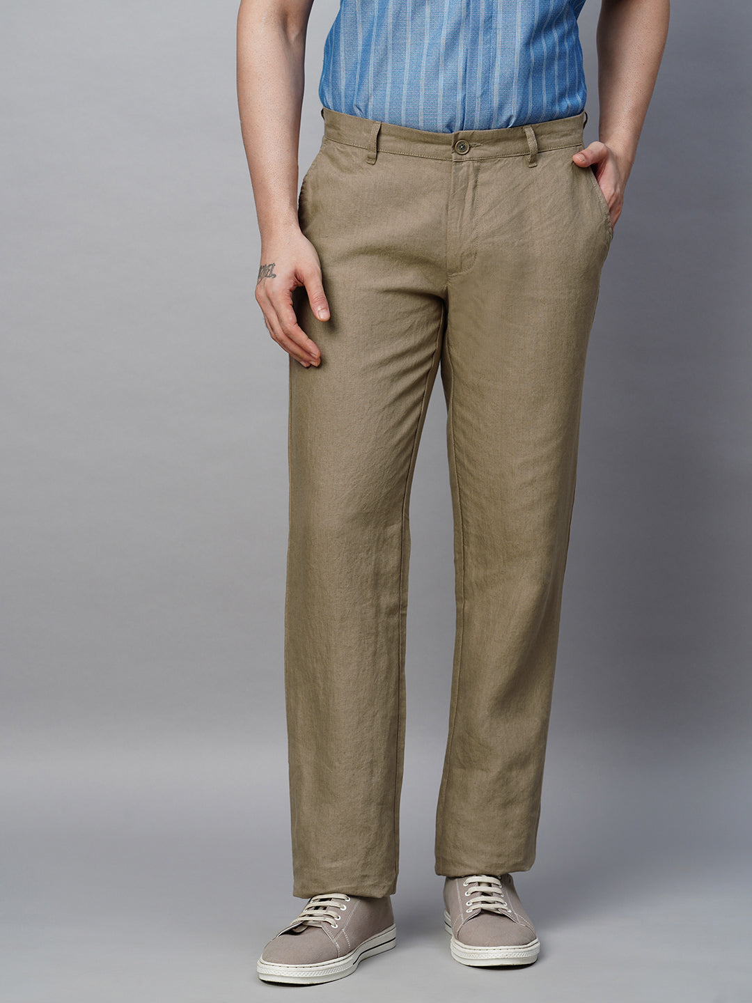 Men's 100% Linen Brown Regular Fit Pant