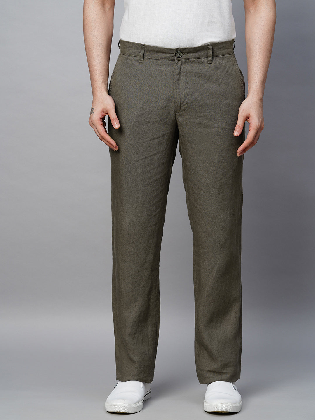 Men's 100% Linen Grey Regular Fit Pant