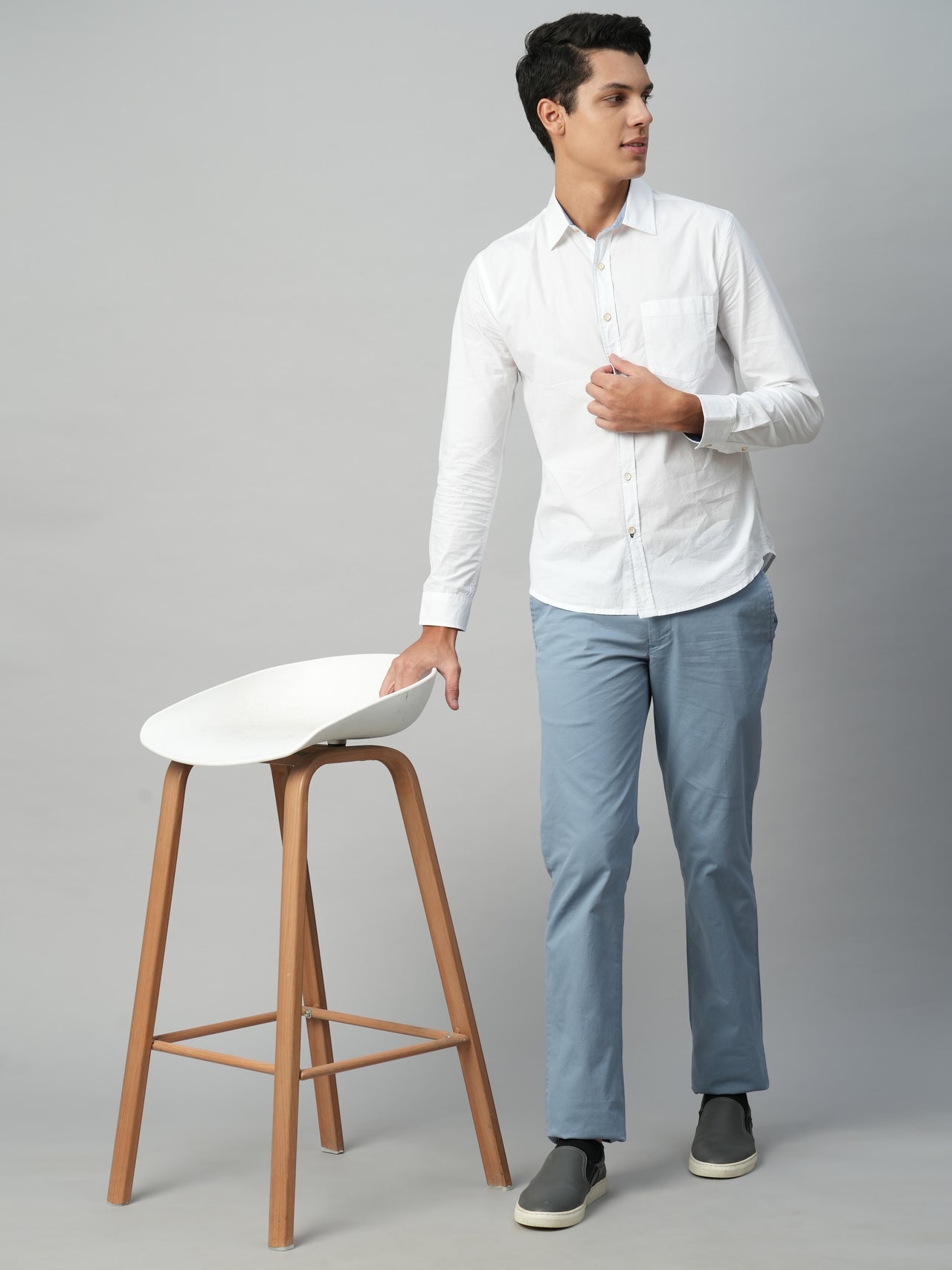 Men's Cotton Lycra Greyish Bl Regular Fit Pant