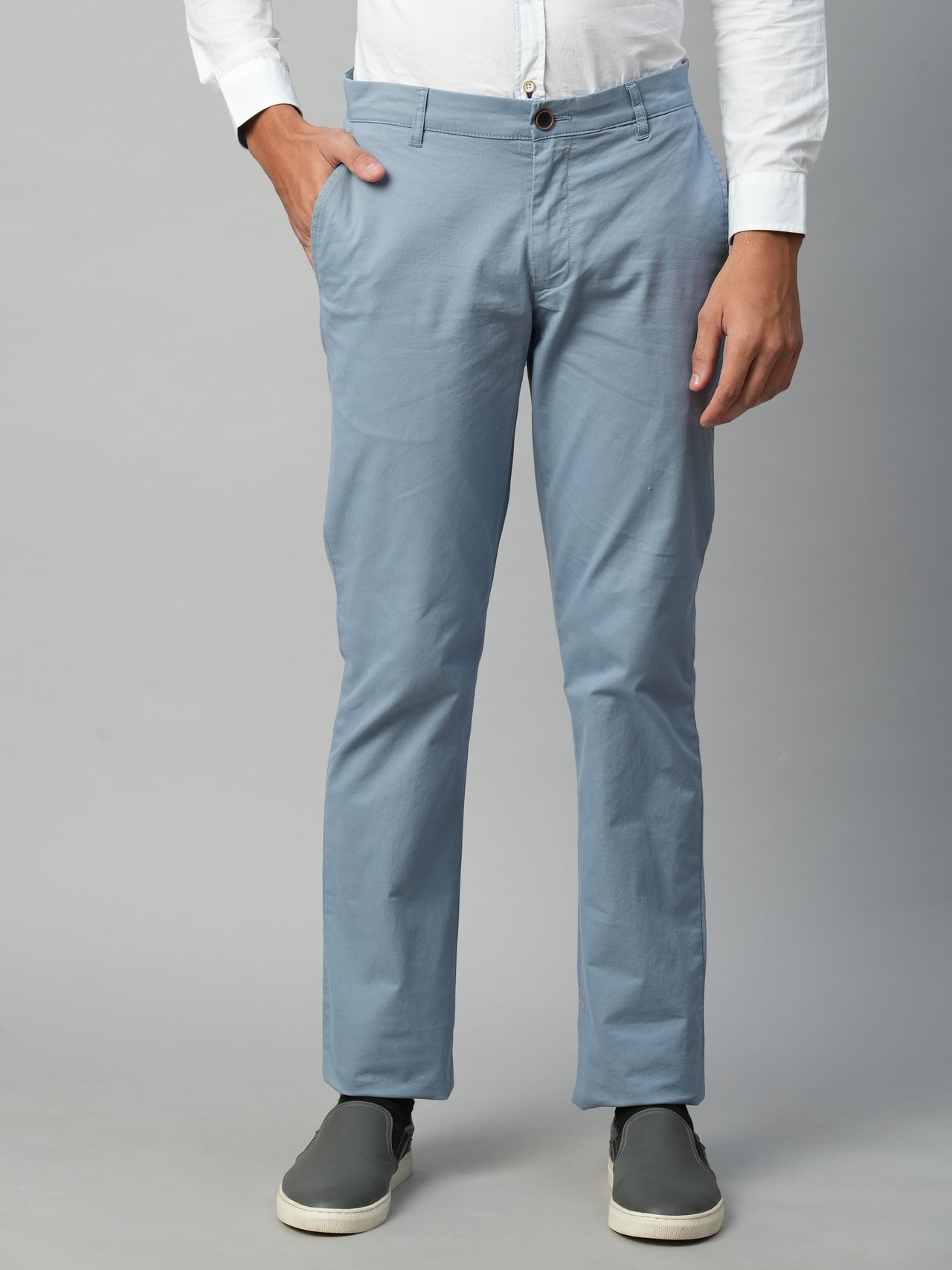 Men's Cotton Lycra Greyish Bl Regular Fit Pant