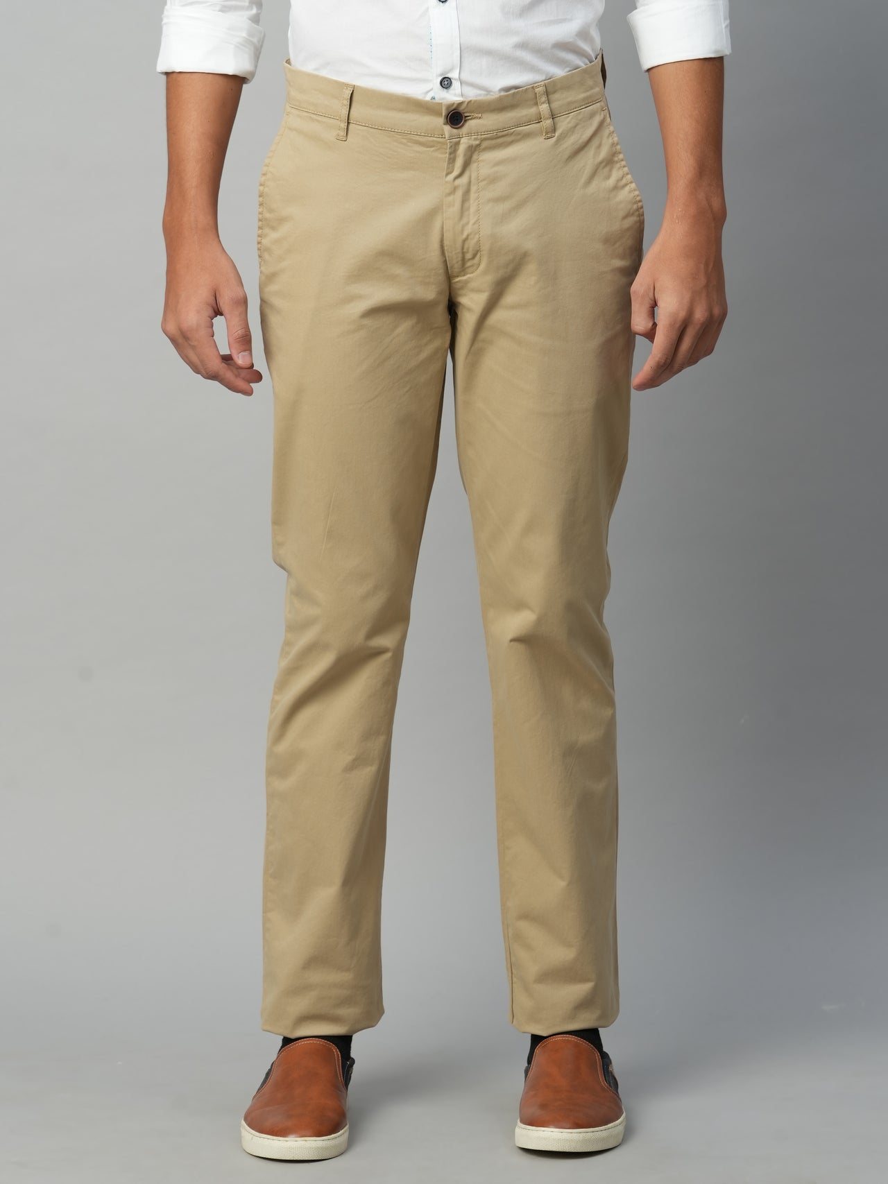 Men's Cotton Lycra Khaki Regular Fit Pant