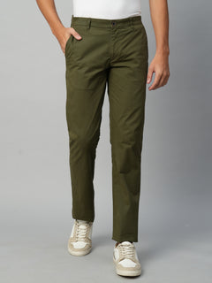 Men's Olive Cotton Lycra Regular Fit Pant