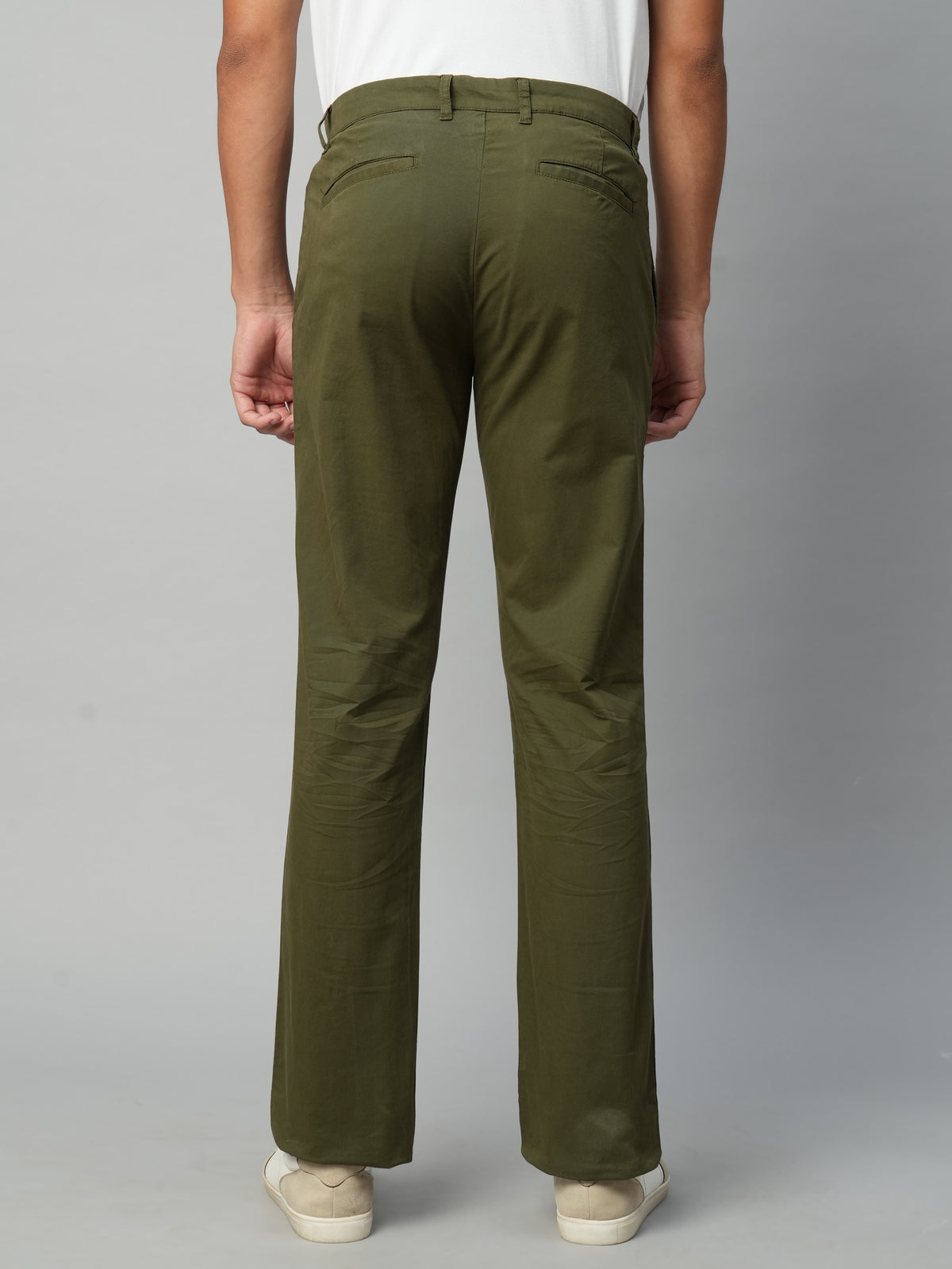 Men's Olive Cotton Lycra Regular Fit Pant