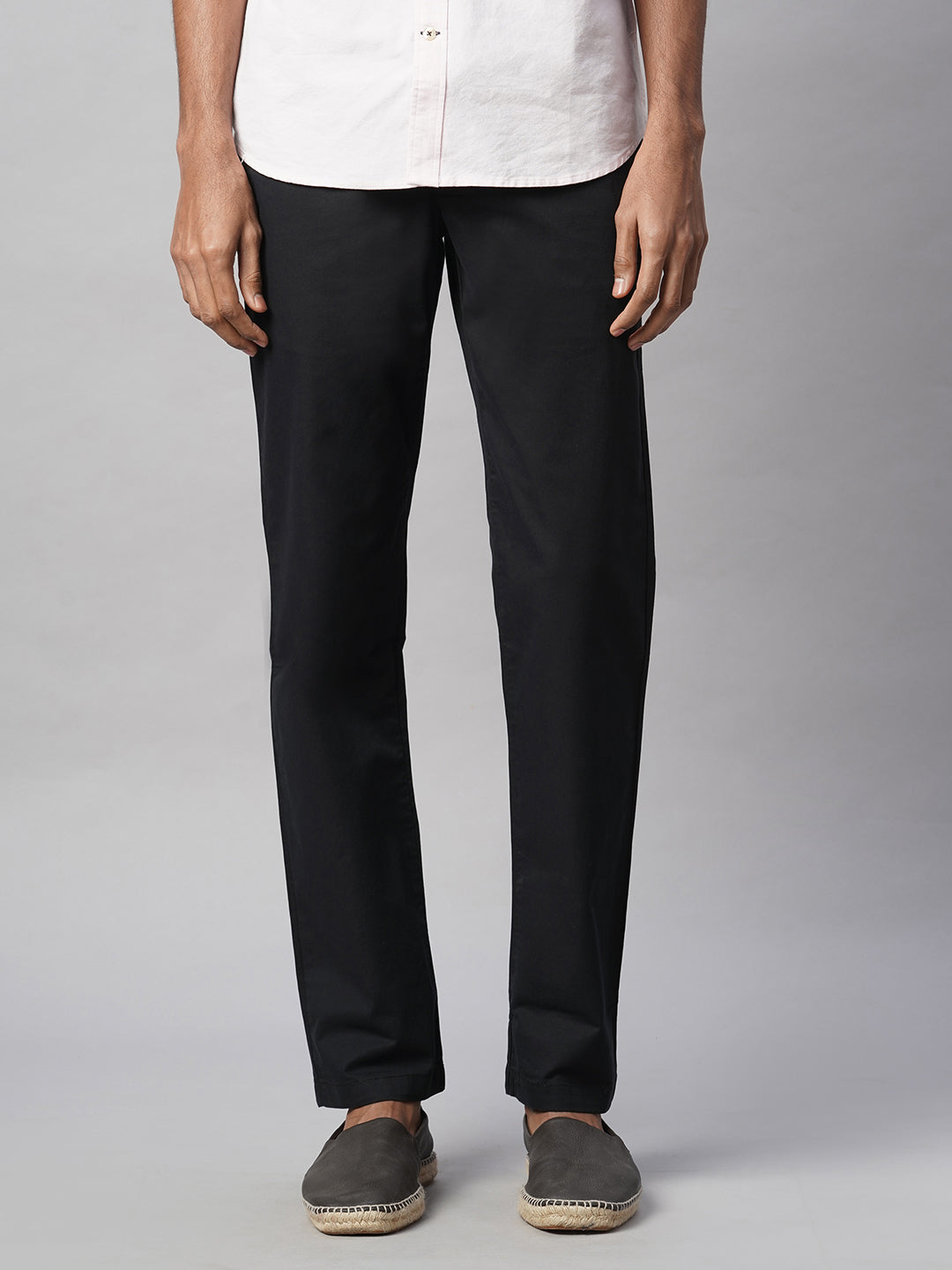 Men's Black Cotton Lycra Regular Fit Pant