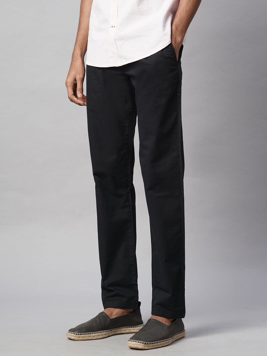 Men's Black Cotton Lycra Regular Fit Pant