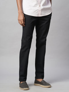 Men's Black Cotton Lycra Regular Fit Pant