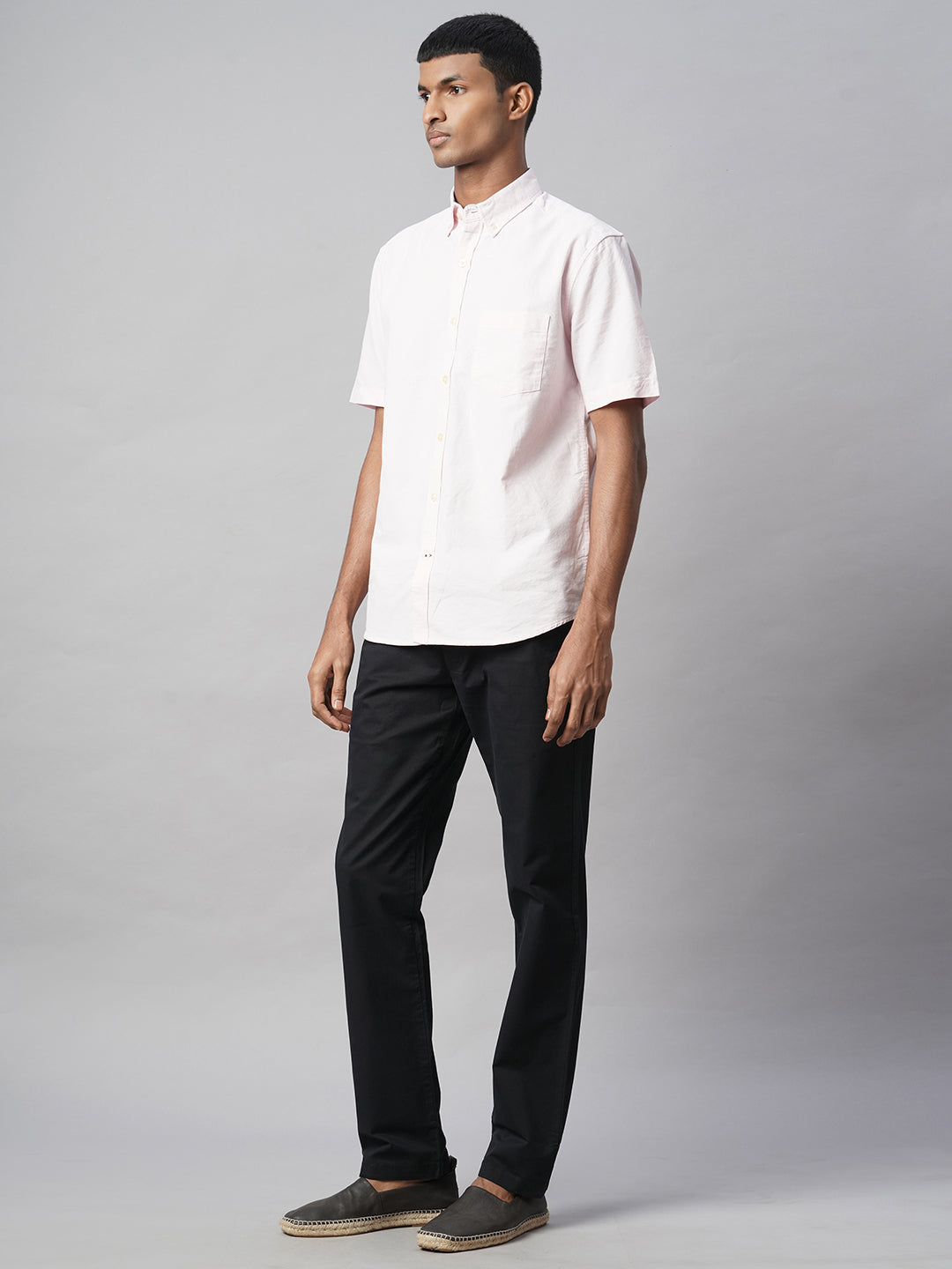 Men's Black Cotton Lycra Regular Fit Pant
