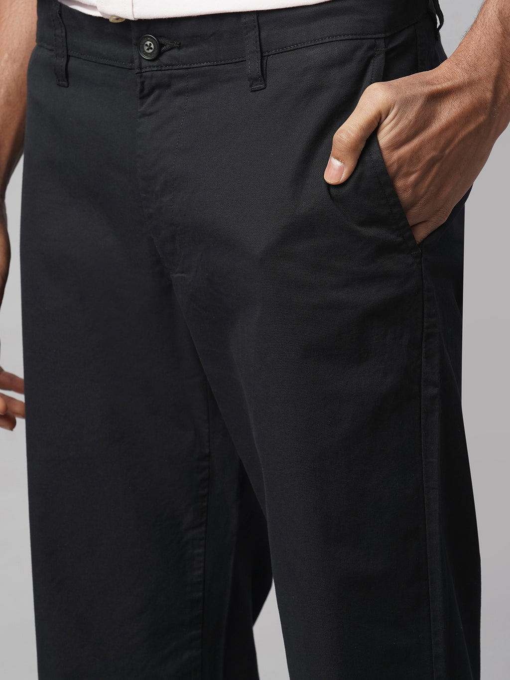 Men's Black Cotton Lycra Regular Fit Pant