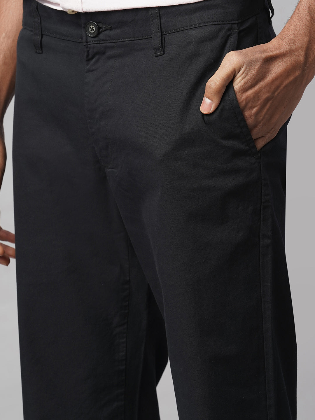 Men's Black Cotton Lycra Regular Fit Pant