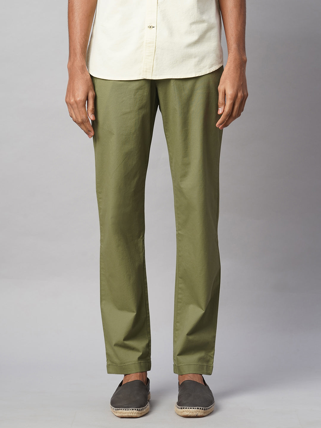Men's Olive Cotton Lycra Regular Fit Pant