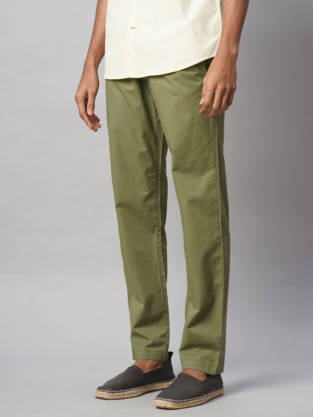 Men's Olive Cotton Lycra Regular Fit Pant