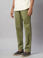 Men's Olive Cotton Lycra Regular Fit Pant
