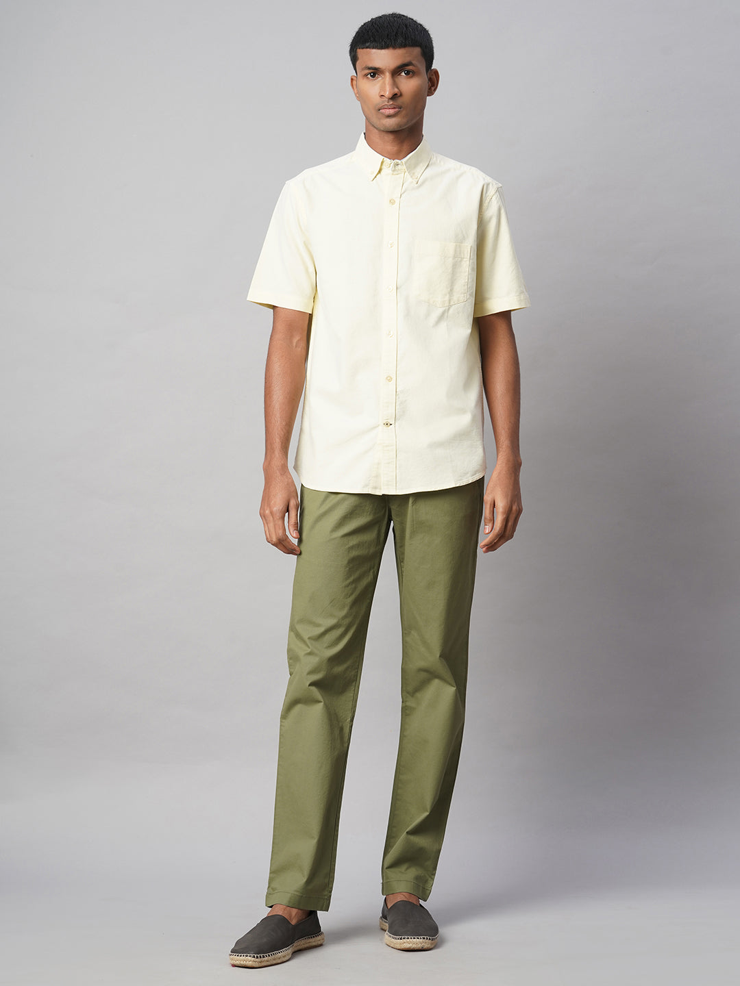 Men's Olive Cotton Lycra Regular Fit Pant