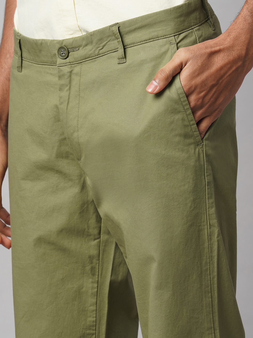 Men's Olive Cotton Lycra Regular Fit Pant