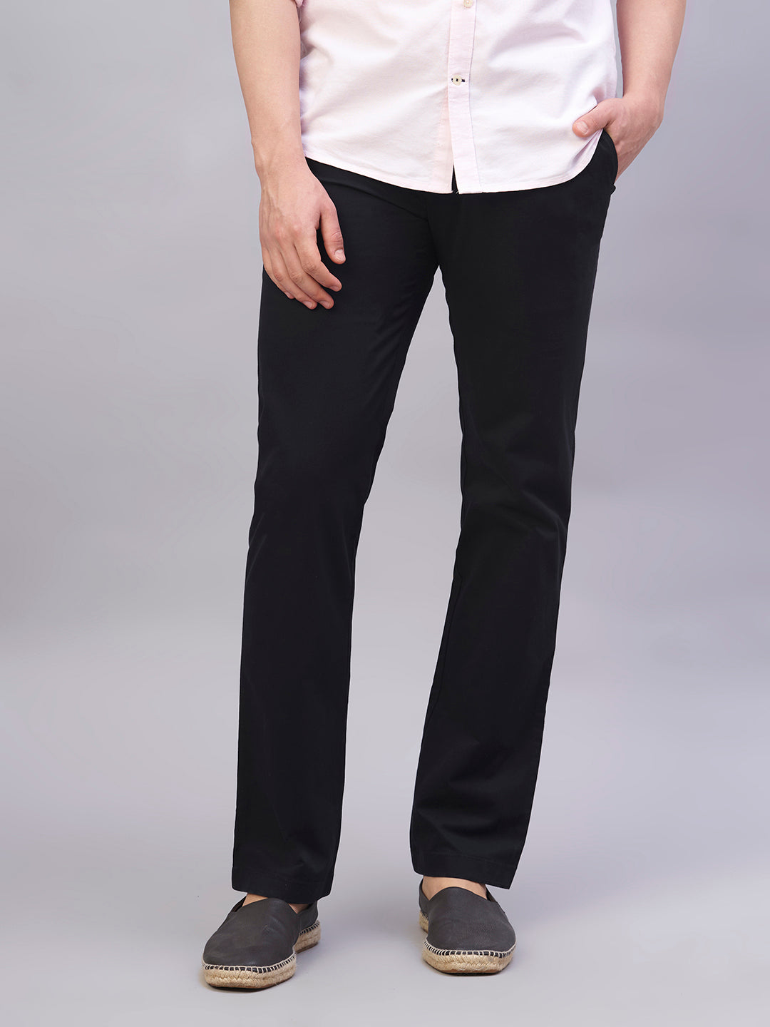 Men's Black Cotton Lycra Regular Fit Pant