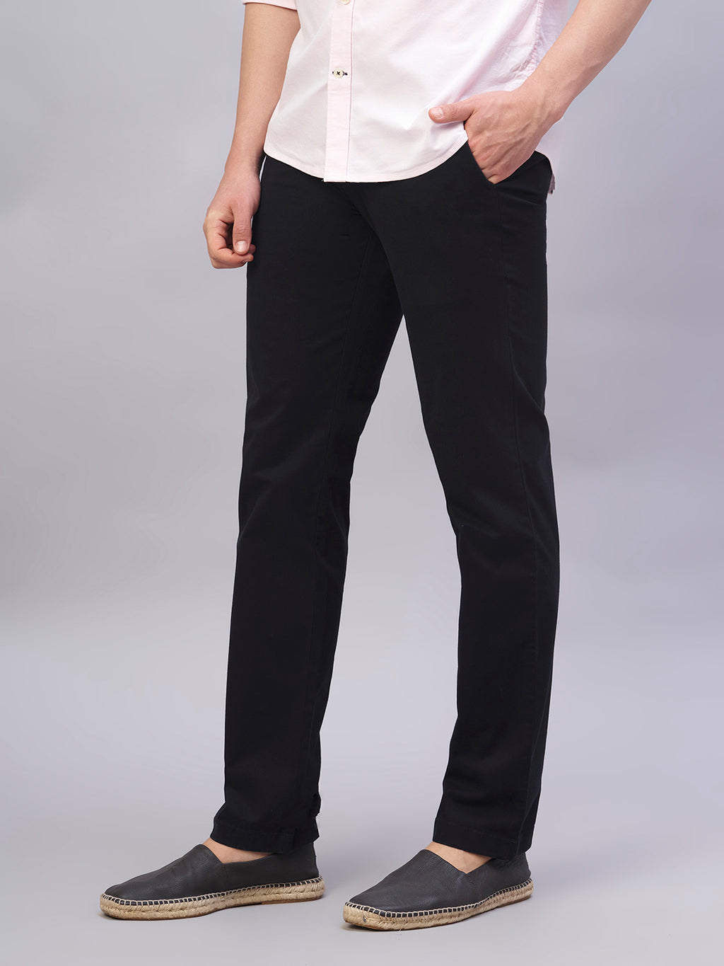 Men's Black Cotton Lycra Regular Fit Pant