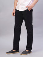 Men's Black Cotton Lycra Regular Fit Pant
