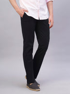 Men's Black Cotton Lycra Regular Fit Pant
