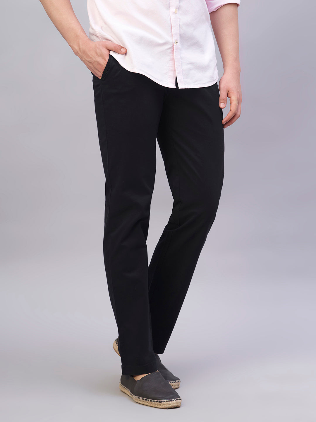 Men's Black Cotton Lycra Regular Fit Pant