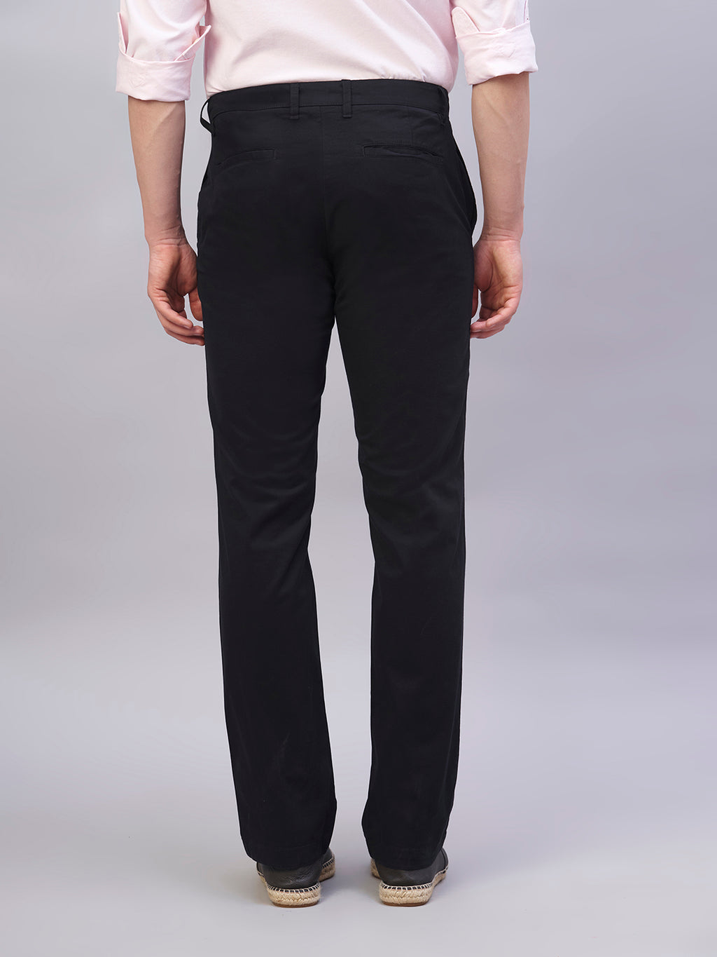 Men's Black Cotton Lycra Regular Fit Pant