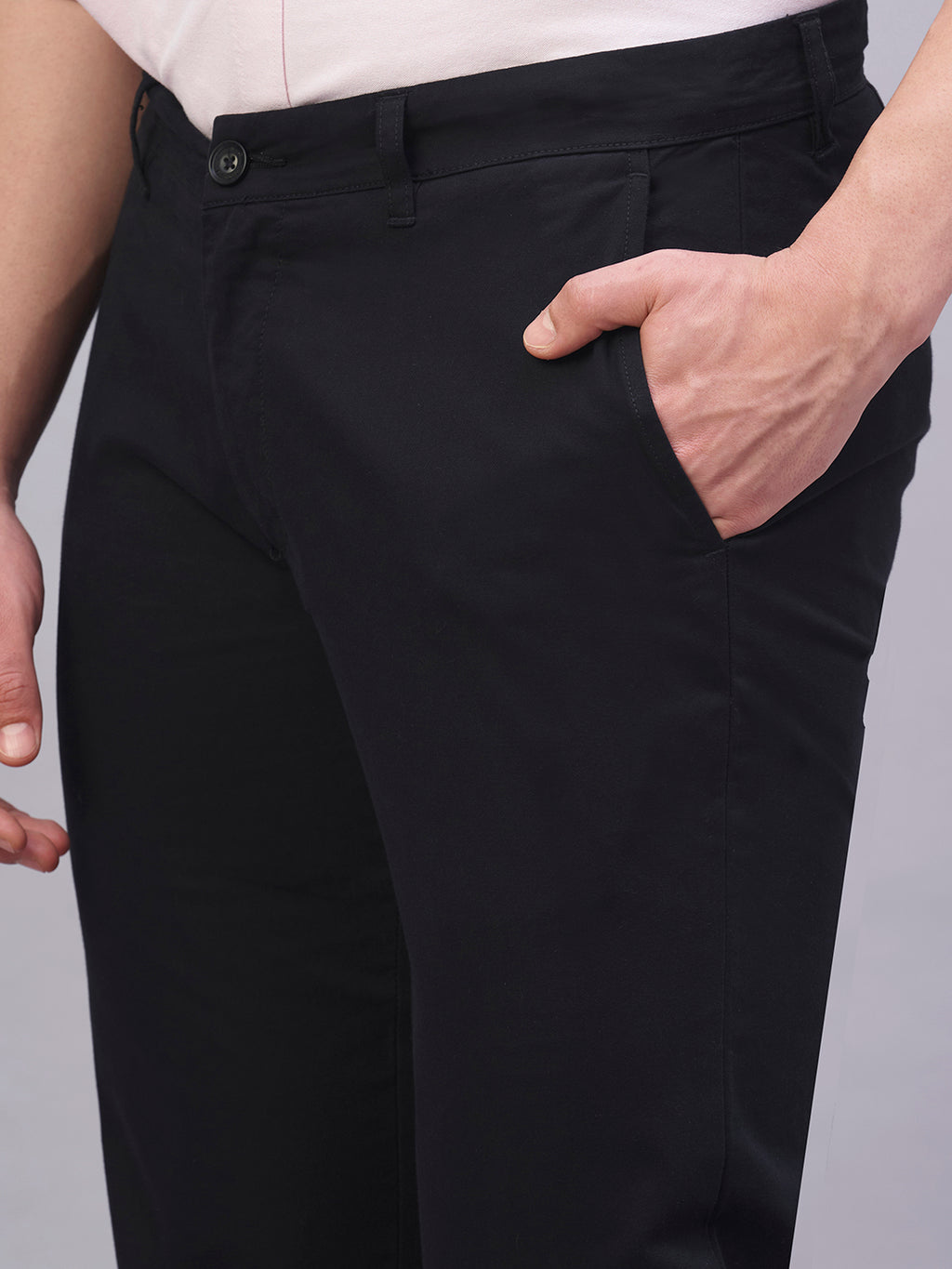 Men's Black Cotton Lycra Regular Fit Pant