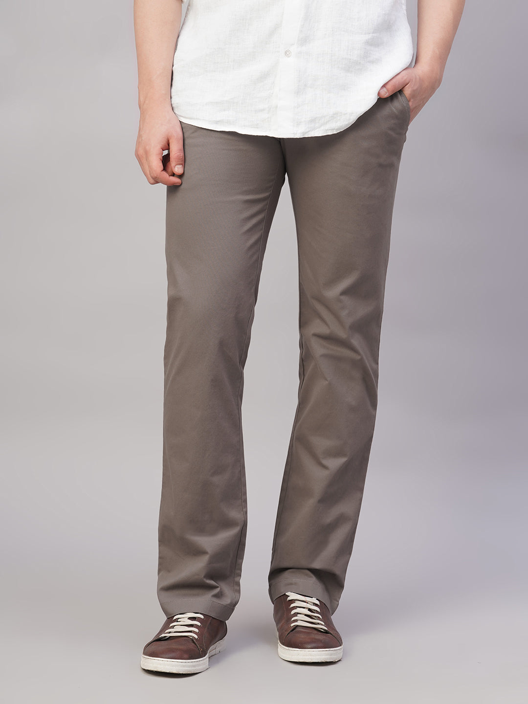 Men's Brown Cotton Lycra Regular Fit Pant