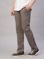 Men's Brown Cotton Lycra Regular Fit Pant