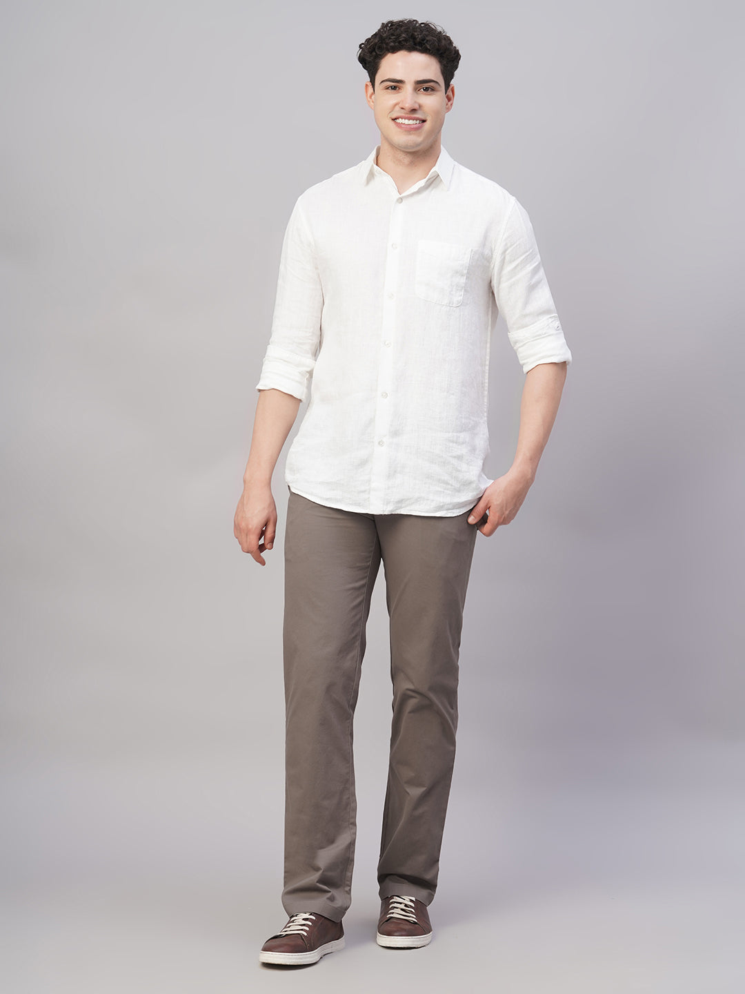 Men's Brown Cotton Lycra Regular Fit Pant