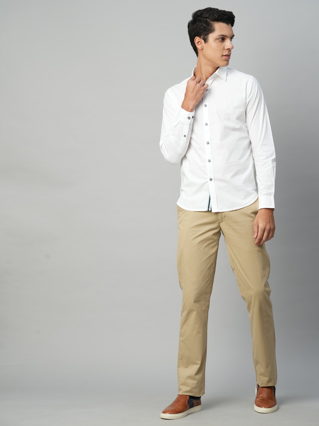 Men's Khaki Cotton Lycra Regular Fit Pant