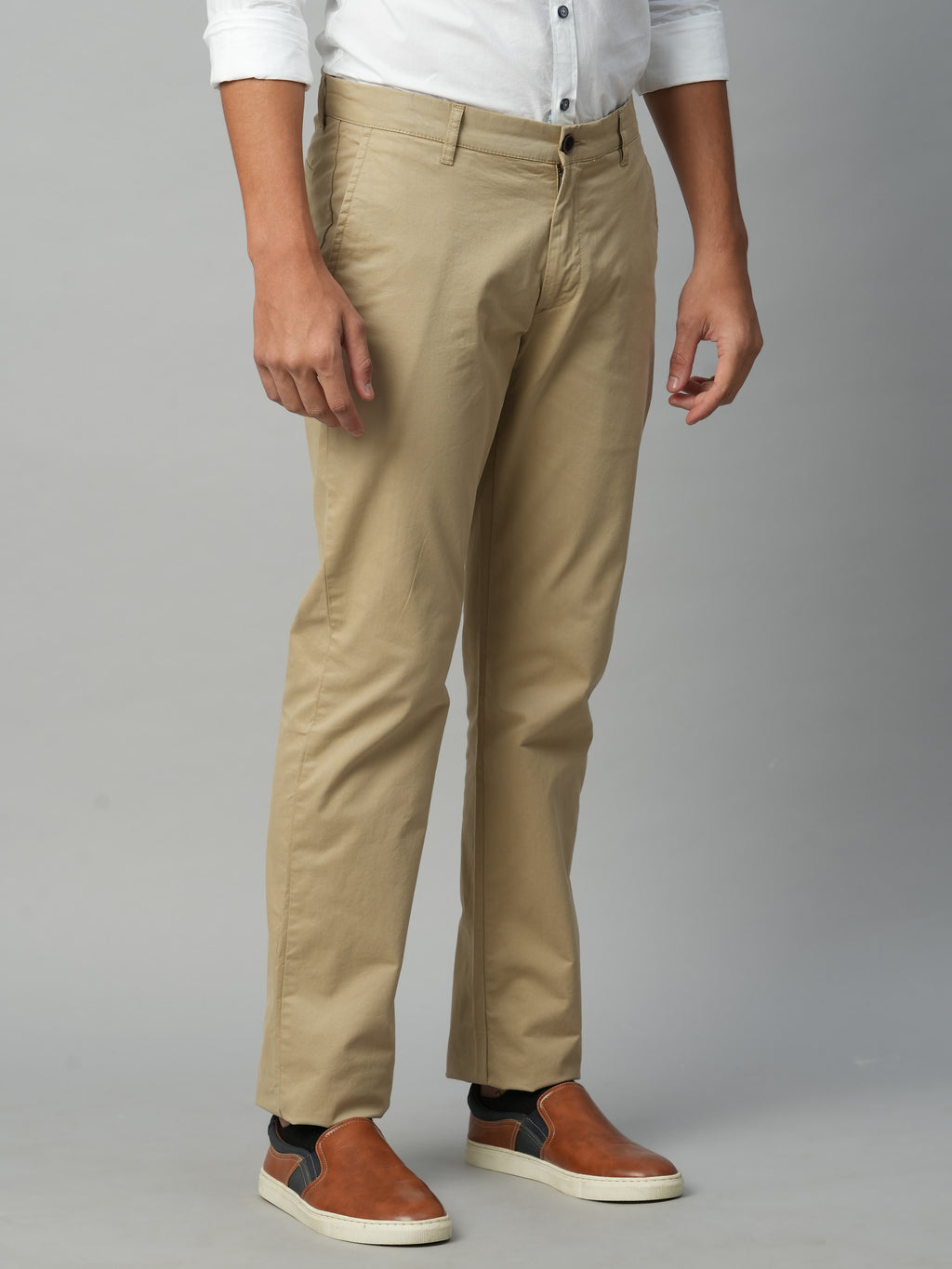 Men's Khaki Cotton Lycra Regular Fit Pant