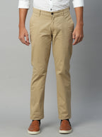 Men's Khaki Cotton Lycra Regular Fit Pant