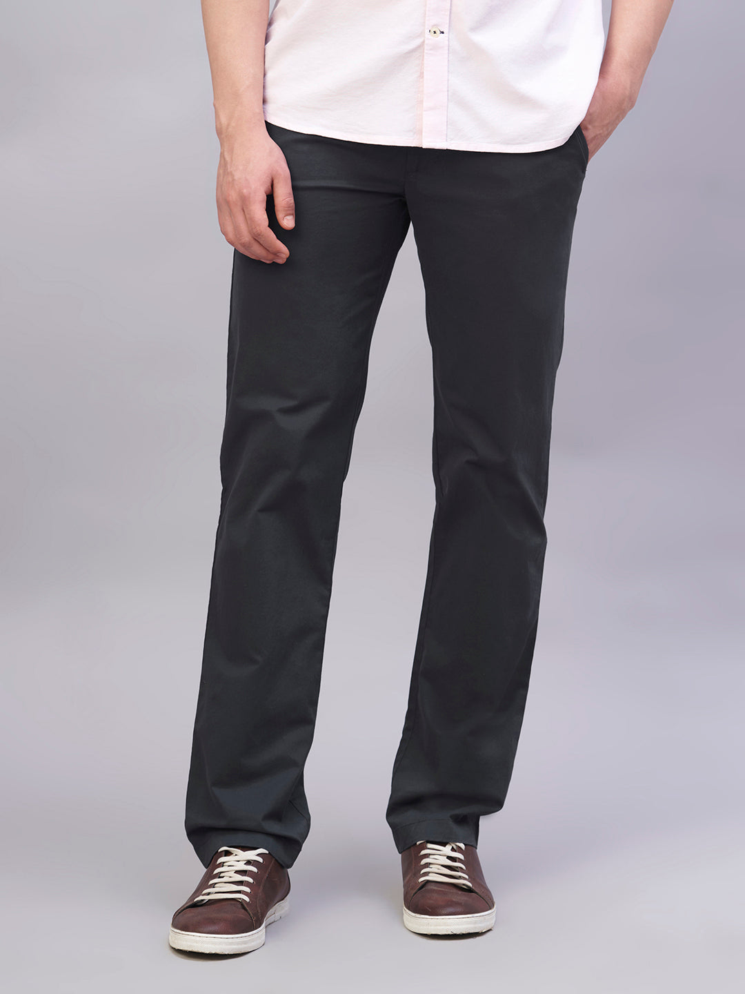 Men's Navy Cotton Lycra Regular Fit Pant