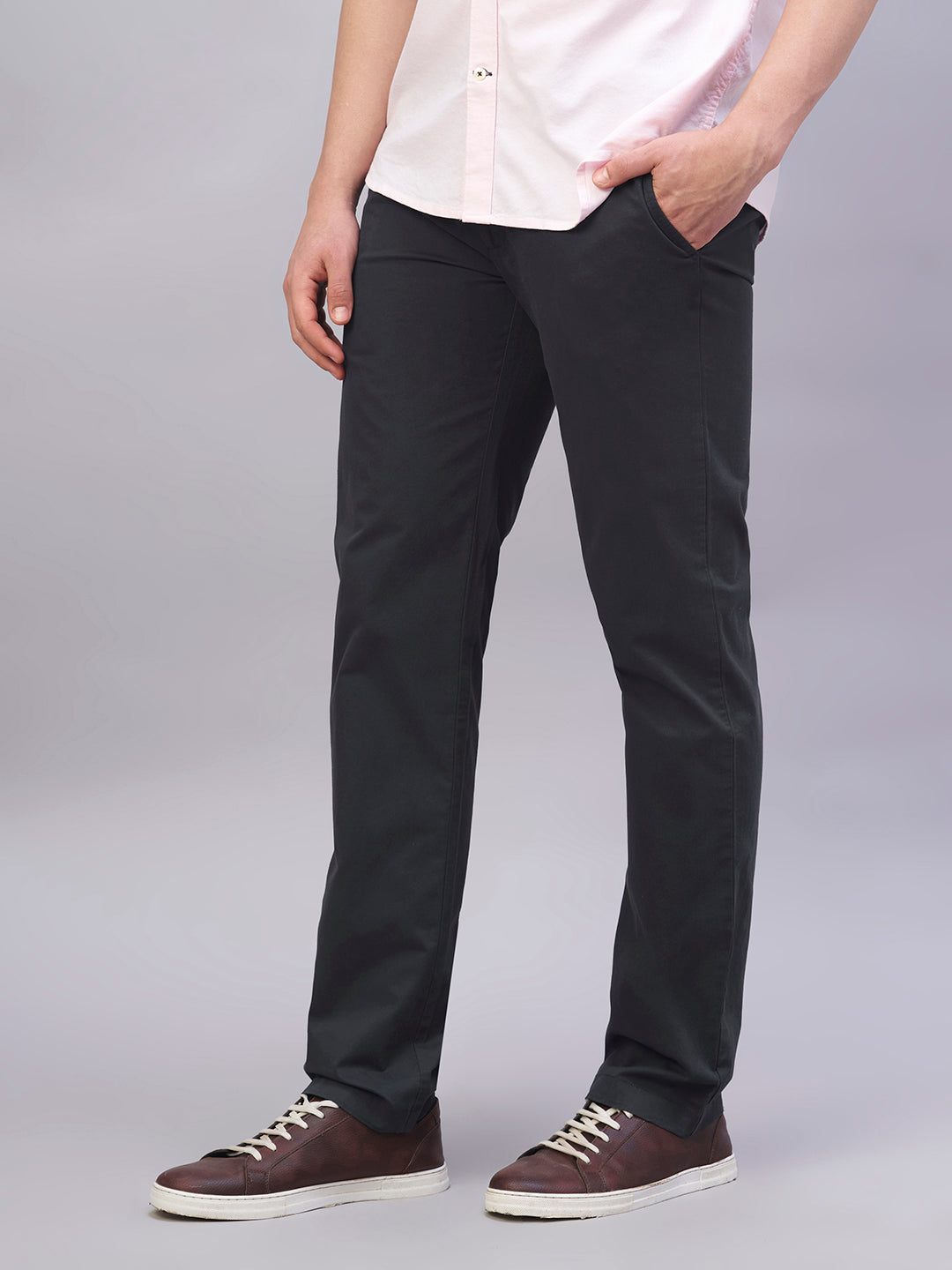Men's Navy Cotton Lycra Regular Fit Pant