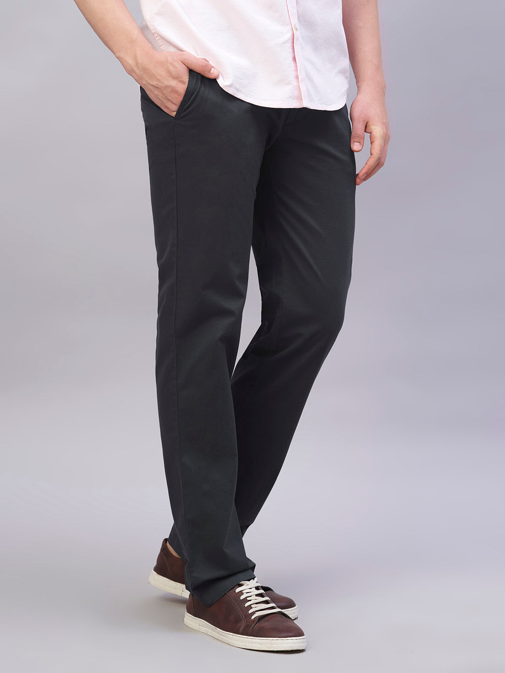 Men's Navy Cotton Lycra Regular Fit Pant