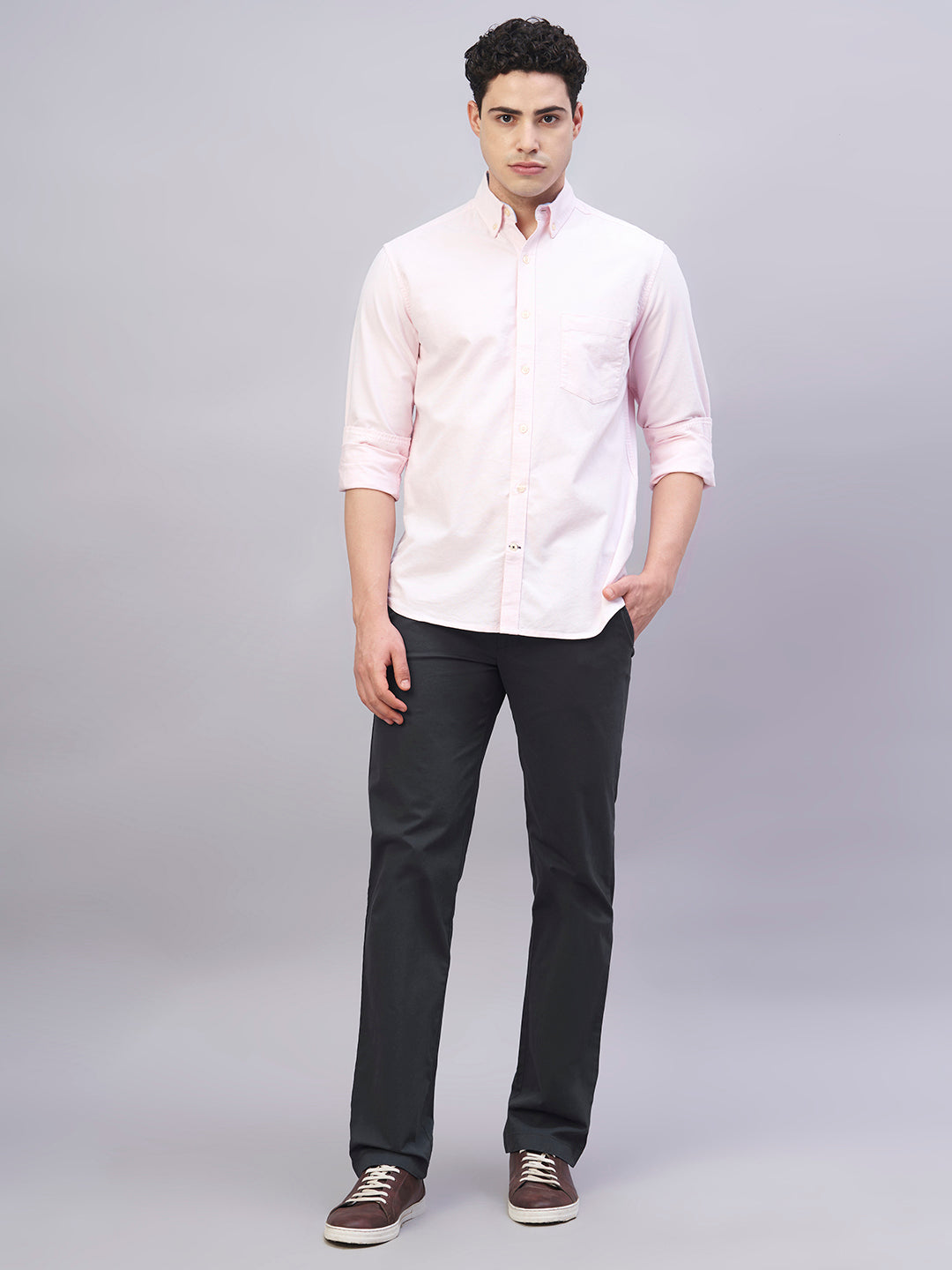 Men's Navy Cotton Lycra Regular Fit Pant