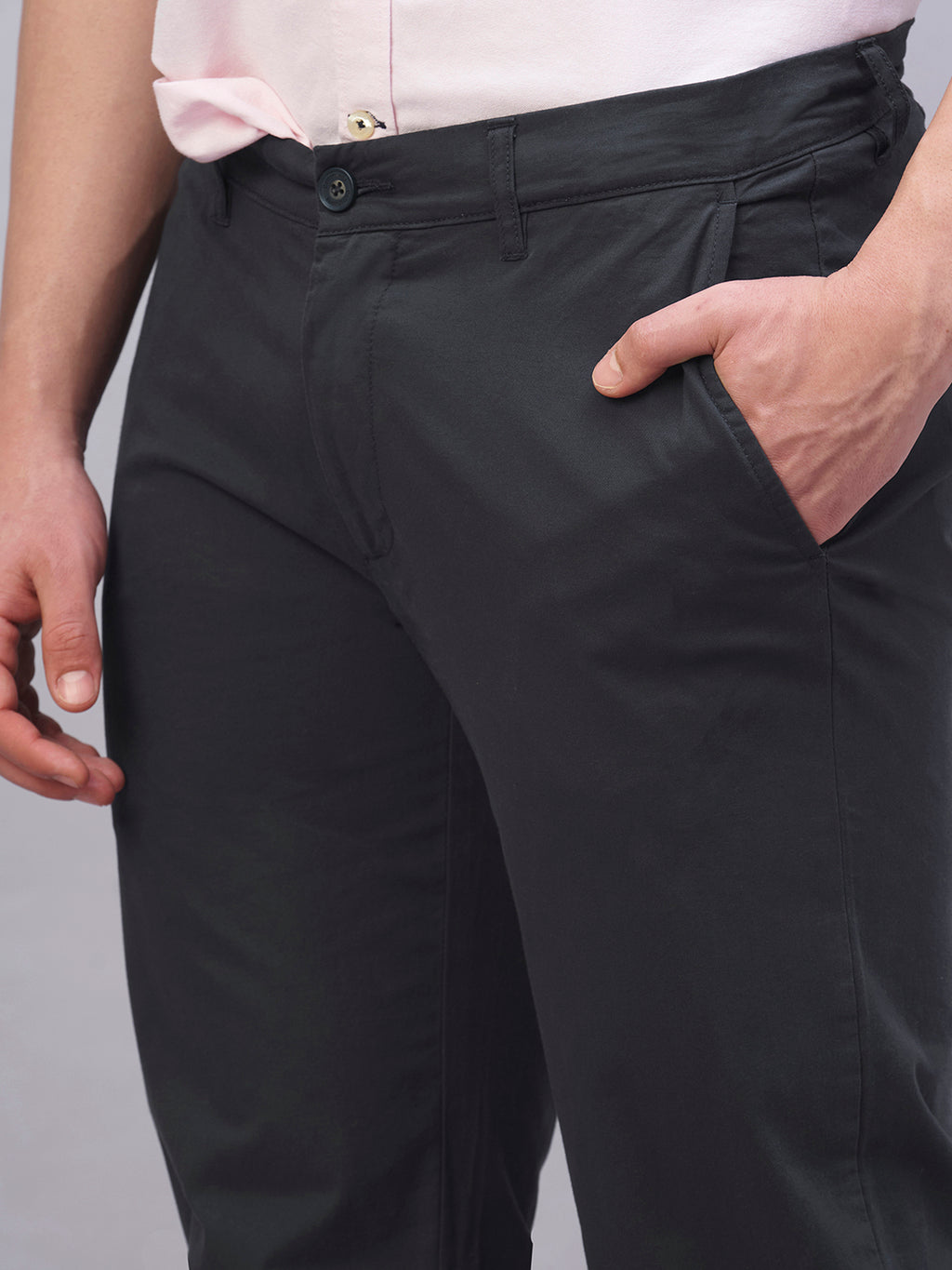 Men's Navy Cotton Lycra Regular Fit Pant