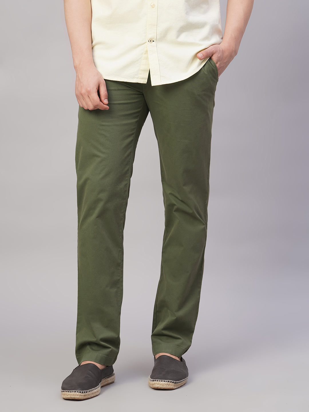 Men's Olive Cotton Lycra Regular Fit Pant