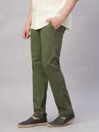 Men's Olive Cotton Lycra Regular Fit Pant