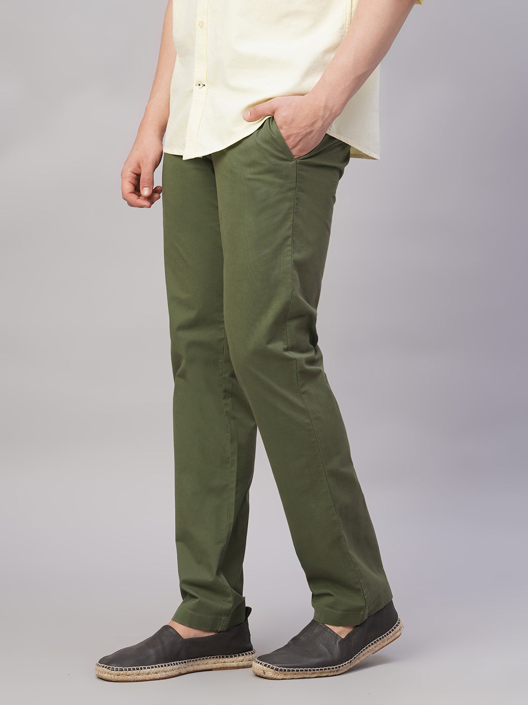 Men's Olive Cotton Lycra Regular Fit Pant
