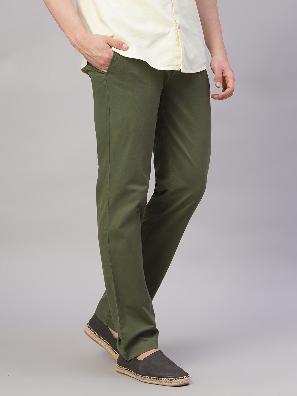Men's Olive Cotton Lycra Regular Fit Pant