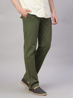 Men's Olive Cotton Lycra Regular Fit Pant