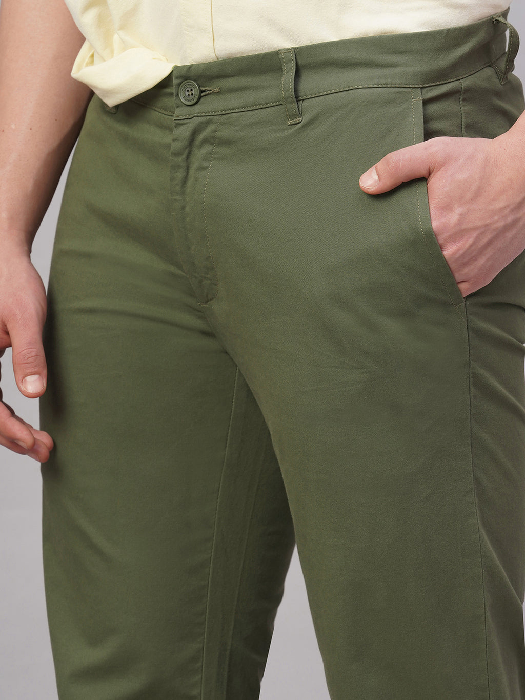 Men's Olive Cotton Lycra Regular Fit Pant