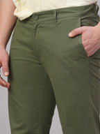 Men's Olive Cotton Lycra Regular Fit Pant