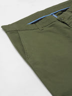 Men's Olive Cotton Lycra Regular Fit Pant