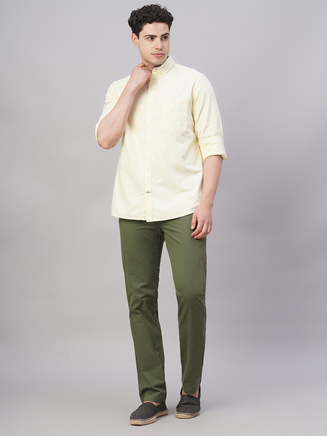 Men's Olive Cotton Lycra Regular Fit Pant