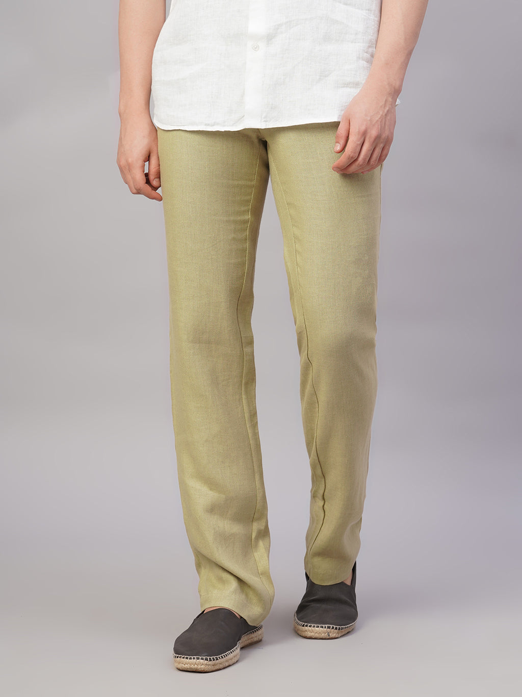 Men's Khaki 100% Linen Regular Fit Pant