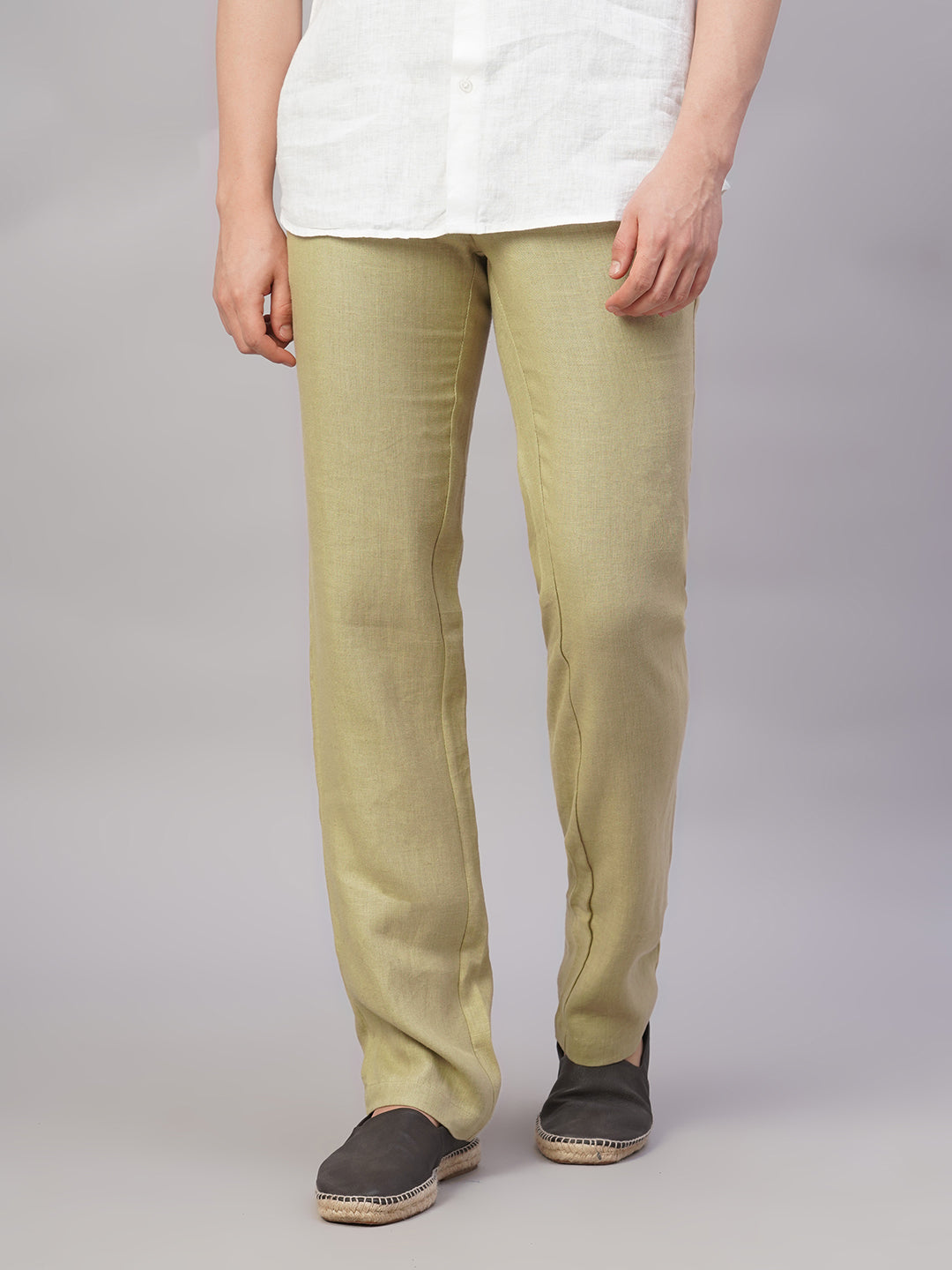 Men's Khaki 100% Linen Regular Fit Pant