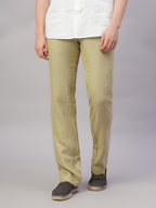 Men's Khaki 100% Linen Regular Fit Pant